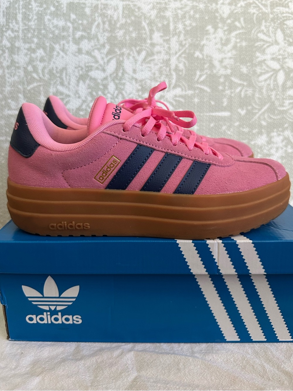 adidas Pink Platform Sneakers with Navy Three Stripes
